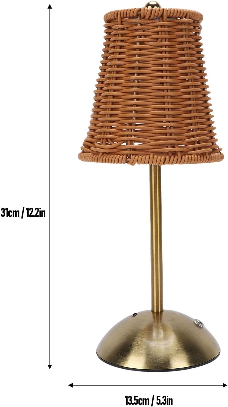 Rattan Table Lamp, Vintage Rattan LED Rechargeable Reading Light, 3 Color Temperatures Dimmable Bedside Lamp, Wicker Night Light for Bedroom, Living Room, Office (Brown Lampshade)