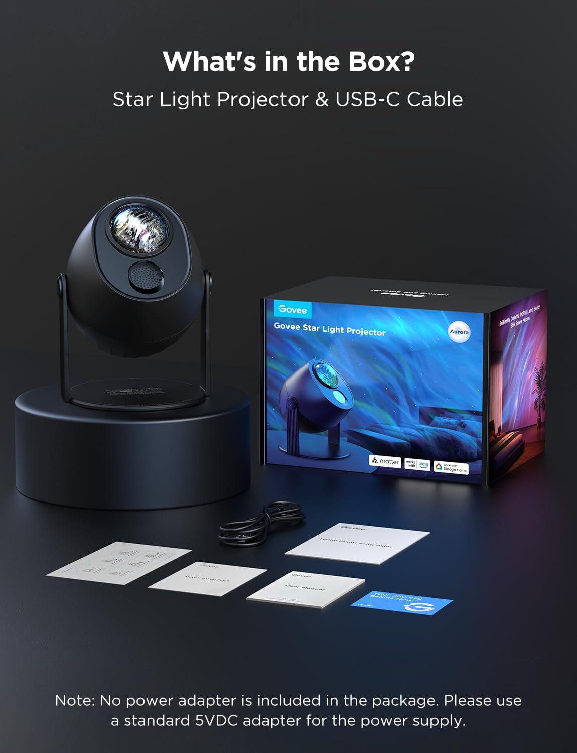 Govee Star Light Projector with 3 Aurora Flowing Effects, Works with Matter, Alexa and Google Assistant, 52 Scene Modes, 18 White Noise Options, LED Night Light Projector for Bedroom, Without Plug
