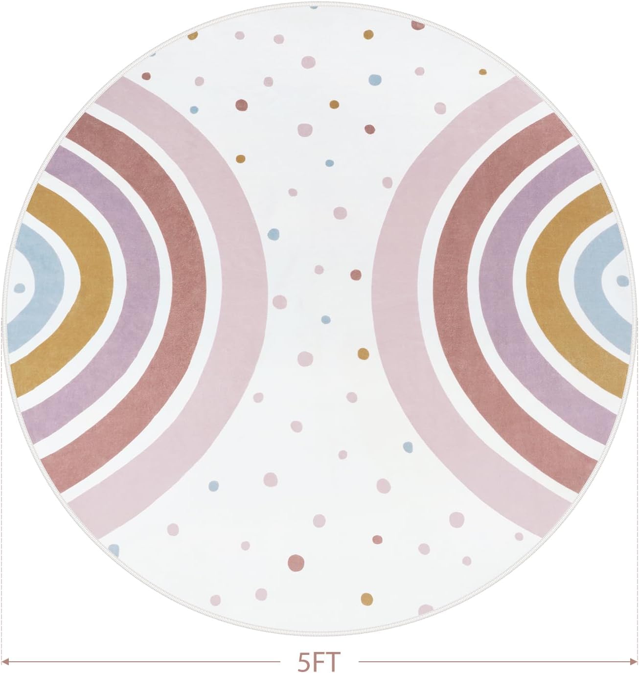 STARUIA Round Rainbow Nursery Rug, 5 Ft Washable Kids Rug for Playroom, Non-Slip Colorful Rugs for Classroom, Large Princess Rugs Soft Girls Bedroom Carpet for Kids Room Reading Nook