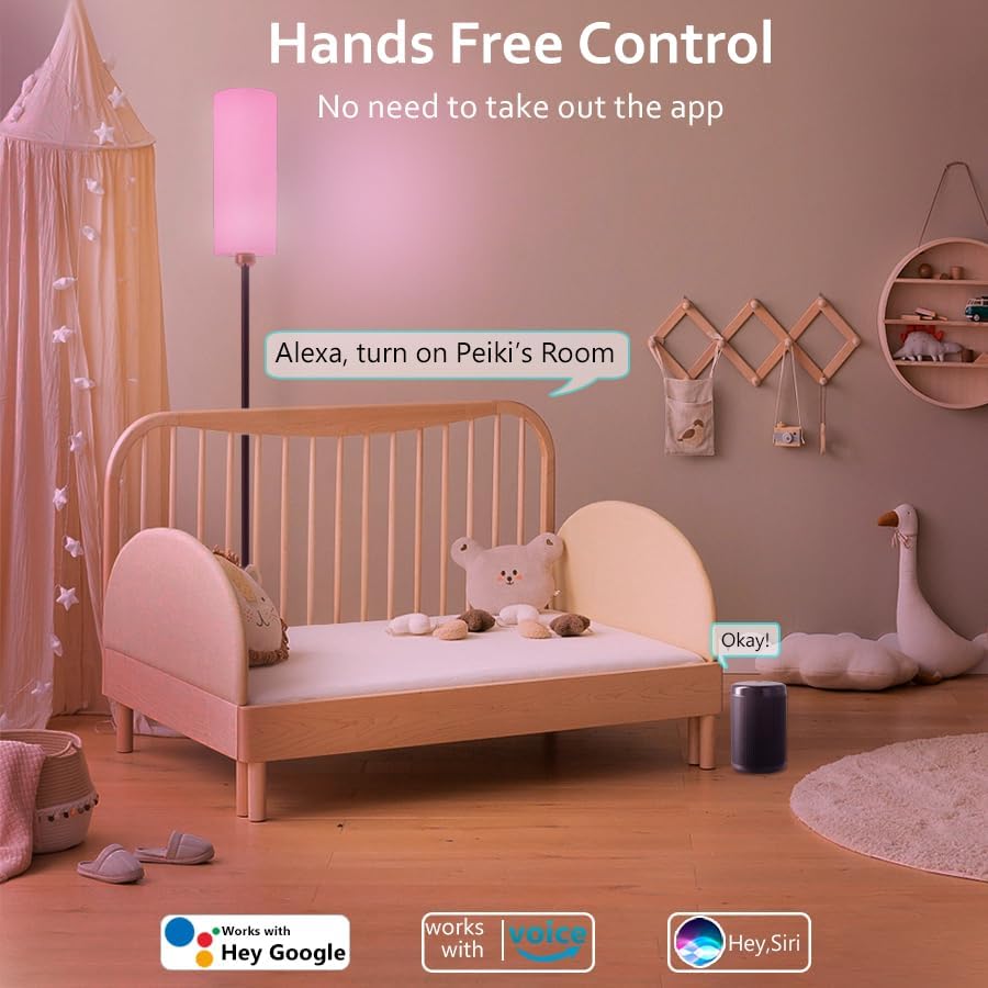 YHW Floor Lamp Works with Alexa & Google 2.4G Remote RGB + Color Temperatures Bright Dimmable Smart LED Lamp, Living Room Standing Tall Pole Modern Black Floor Lamp for Bedroom/Nursery/Office/Corner.
