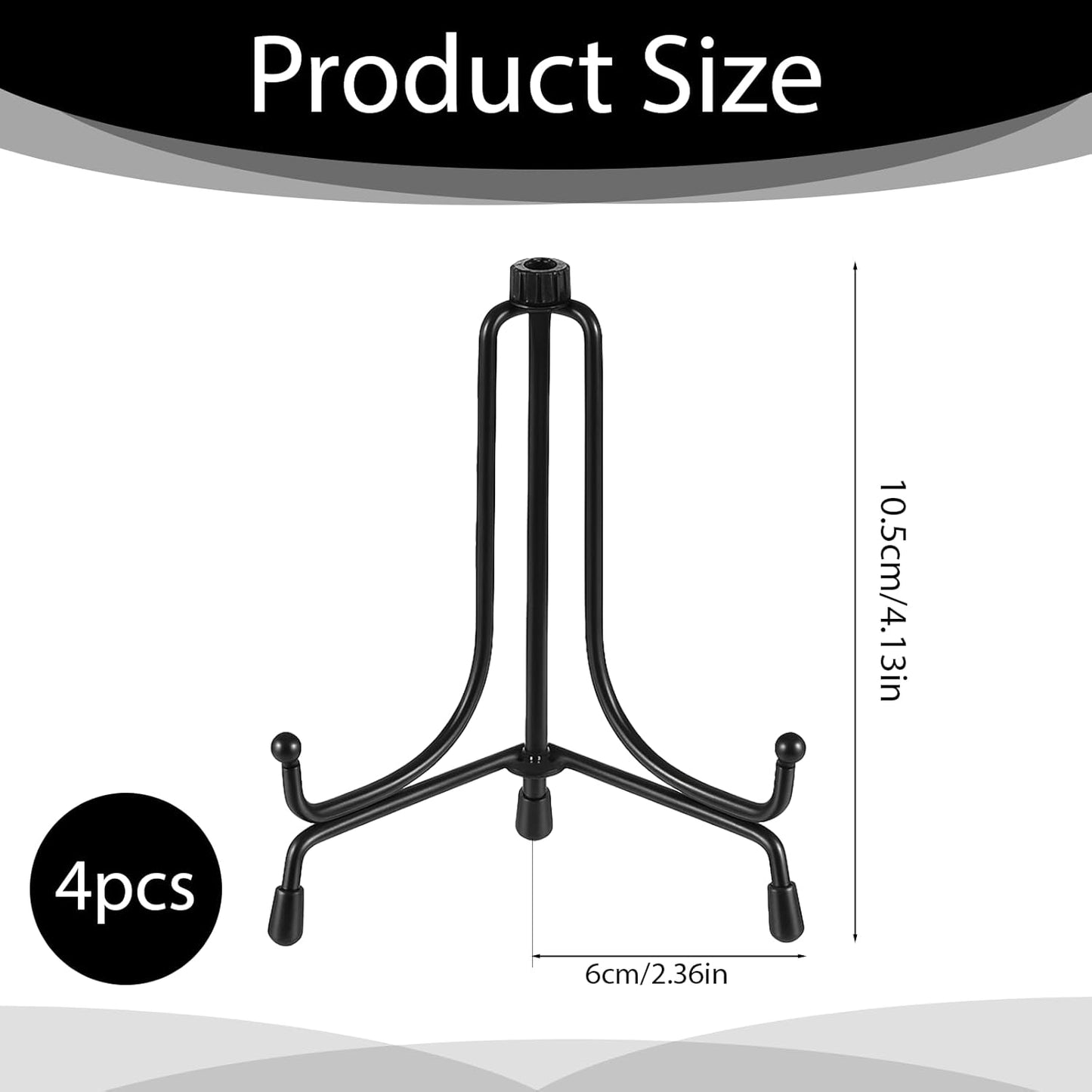 4 Pack Plate Stands For Display, 4 Inch Anti-Slip Iron Plate Display Stand Black Iron Plates Stands for Displays Upgraded Easel Displays Stand Photo Holder for Picture Frame, Decorative Plates