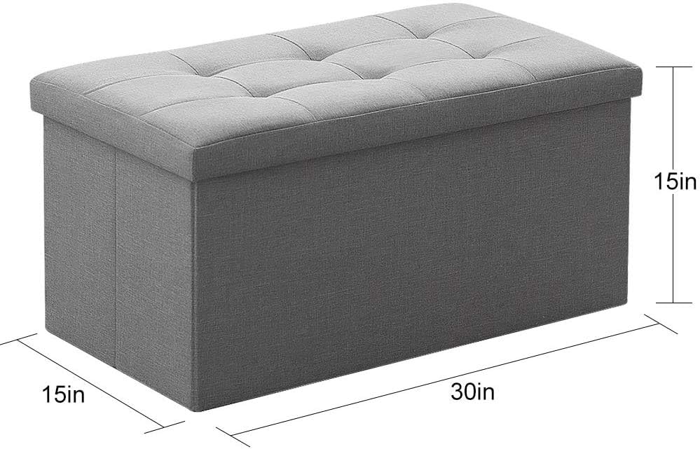 Camabel 30 Inches Folding Storage Ottoman Bench, Ottoman Foot Rest, End of Bed Bench, Storage Chest, Load 660 lb, for Living Room, Bedroom, Entryway Grey