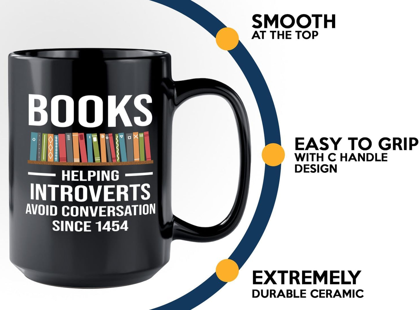 Book Lover Coffee Mug 15oz Black -Helping Introverts - Writer Editor Bookish Librarian Bibliophile Bookish Grammar Philosophers