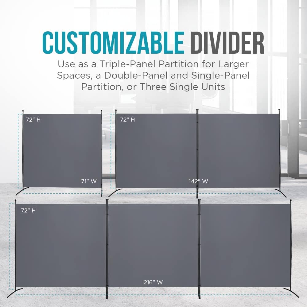 Steel-AID Triple-Panel Privacy Room Divider – Folding Partition Privacy Screen for Office, Classroom, Dorm Room, Kids Room, Studio, Conference - 216" x 72" - Easy to Assemble, Freestanding & Foldable