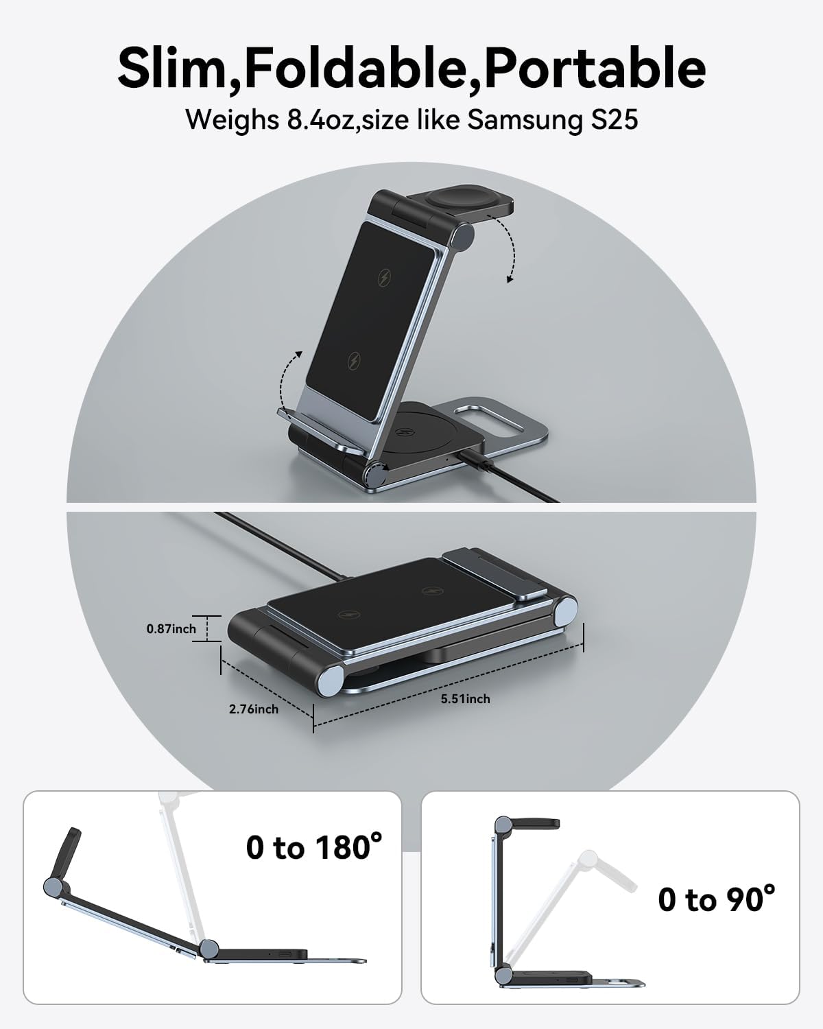 Wireless Charger for Samsung 3 in 1 Wireless Charging Station Foldable Wireless Charger Stand for Samsung S26 S25 Ultra S24 S23 S22 S21 / Z Flip/Z Fold Series for Galaxy Watch 8/7/6/5/4/ Galaxy Buds