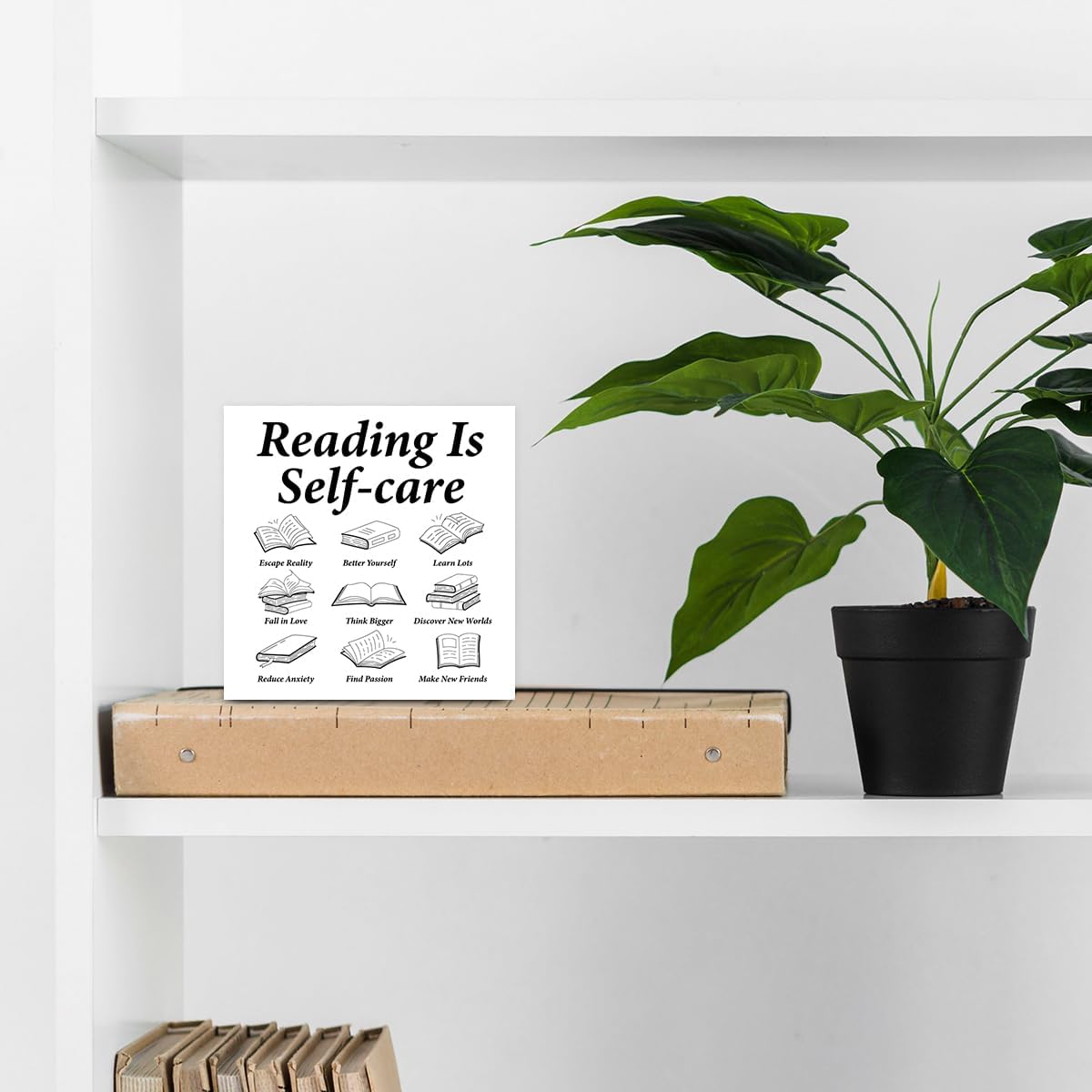 Inspirational Read Box Sign Reading Is Self Care Wood Block Sign Home Reading Nook Room Library Decor, Book Lover Bookish Gifts