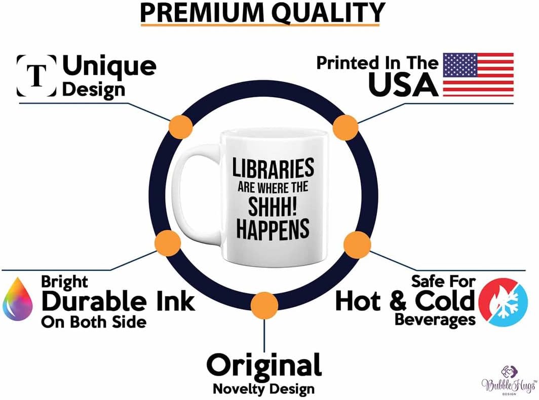 Book Lover Coffee Mug 11oz White - shhhh! happens - Birthday Gifts for Readers Gifts for Book Lovers Girls Book Club
