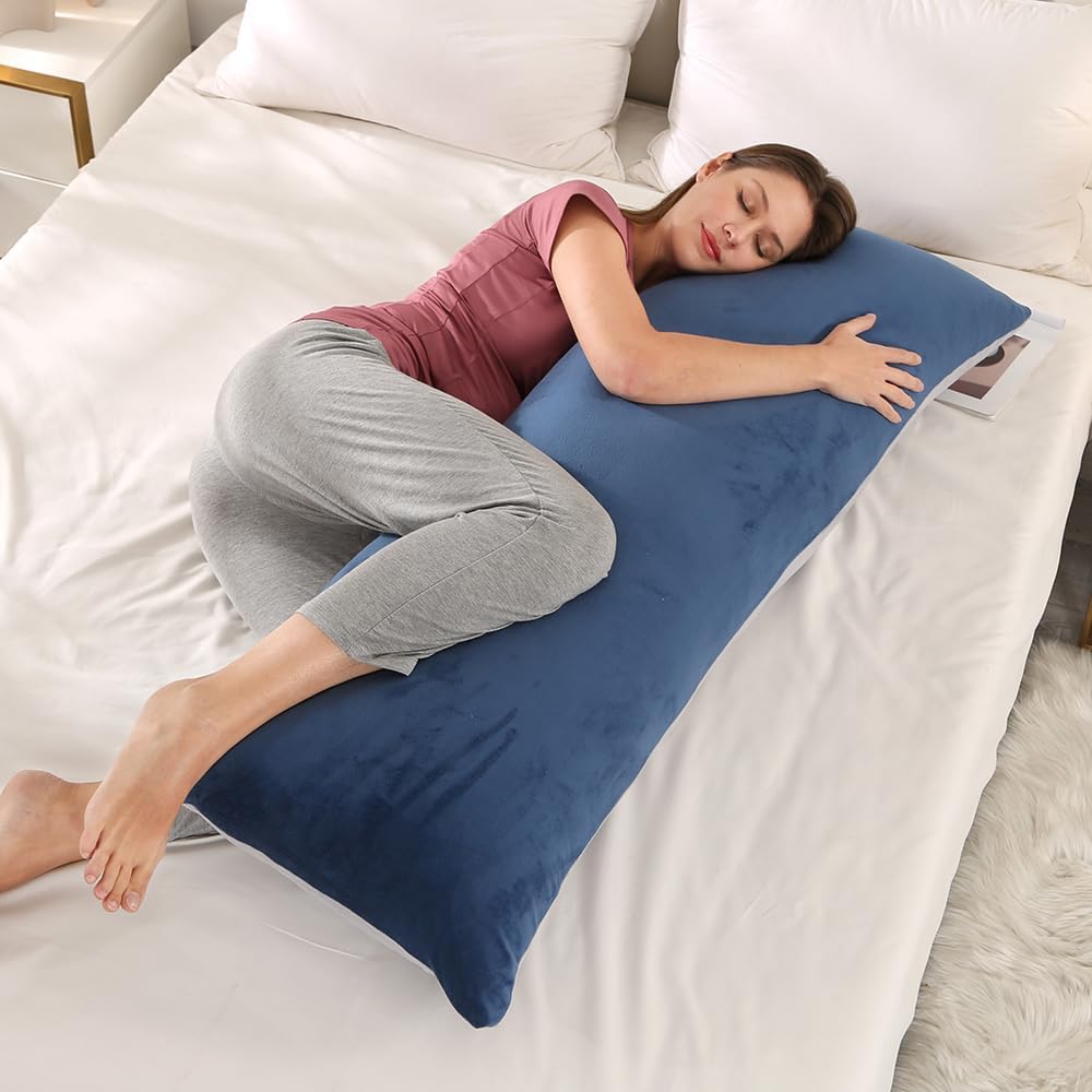ele ELEOPTION Rectangular Pregnancy Pillow for Sleeping Pregnant Women Bed Head Pillow Support for Back, with Detachable and Adjustable Cover 20 * 55in Blue Gray