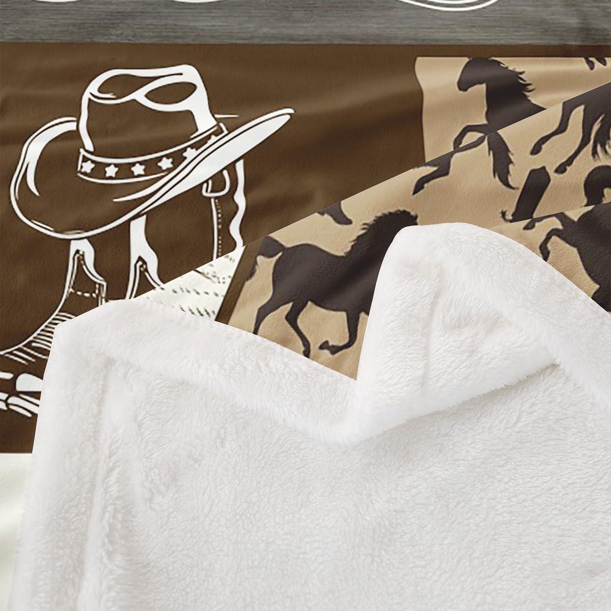 Western Cowboy Kids Throw Blanket,Cowboy Boots Horseshoe Farmhouse Bed Blanket for Boys Girls Adults,Cow Skull Cactus Rustic Fleece Blanket,Brown Retro Fuzzy Blanket,Throw Size (50 x 60 Inches)