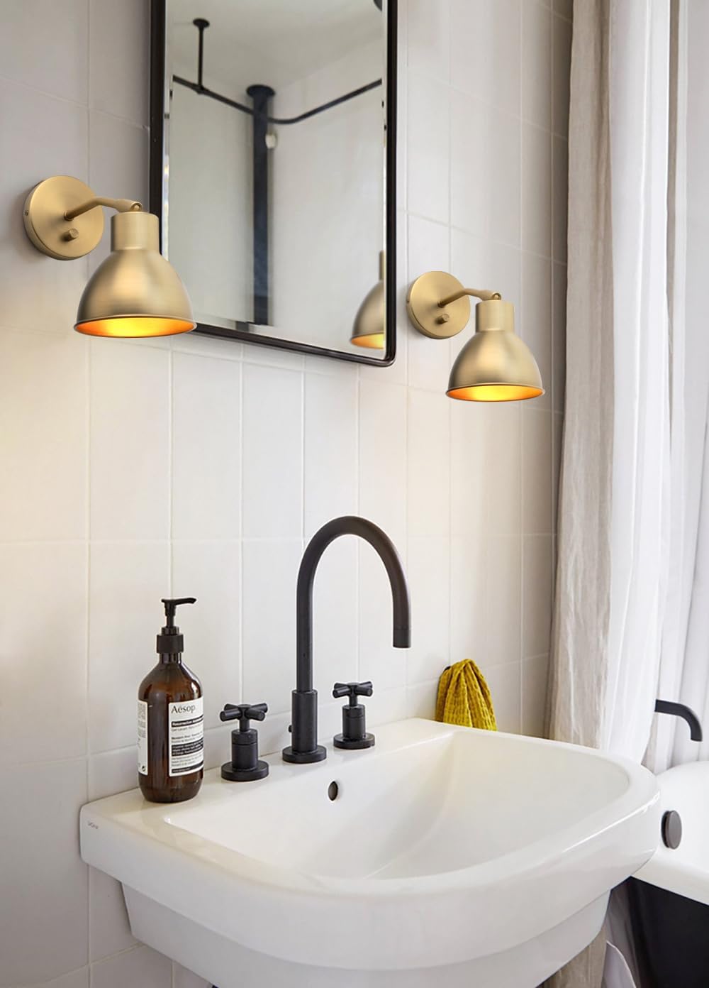 Yosoan Indoor Reading Wall Sconce with On Off Switch, 1-Light Brass Modern Vintage Industrial with 340 Degree Angle Wall Mount Lamp Fixture, 5.7" Black Bowl Metal Shade Bedside Vanity Bunk(Antique)