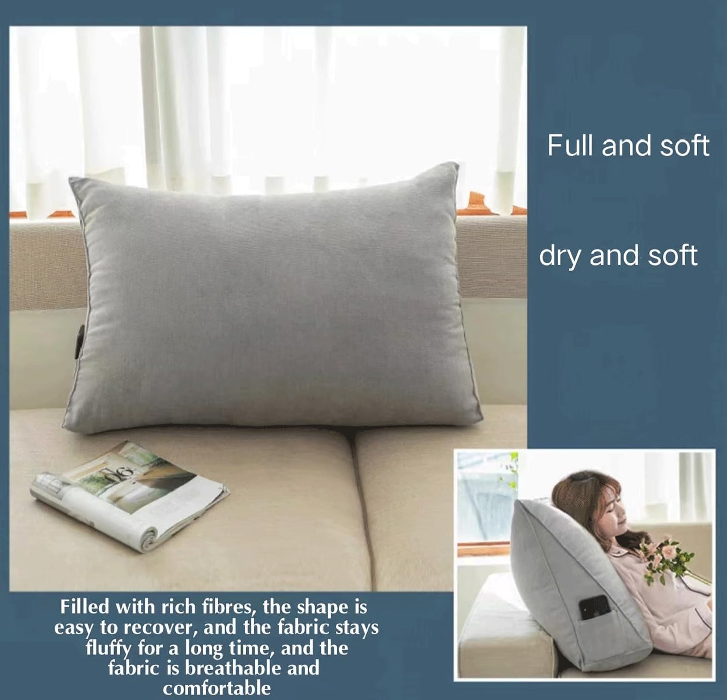 Triangle Headboard Pillow - Soft Backrest Cushion for Bed Sitting, Lumbar Support, Leg Positioning, Ideal for Daybed & Resting Comfort. (Brown 80x50x20cm)