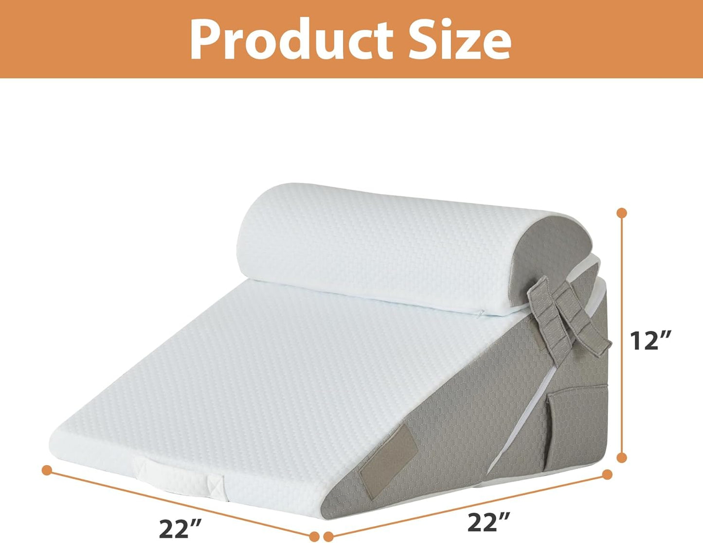 Wedge Pillow Set for After Surgery, Wedge Pillow for Acid Reflux, Bed Wedge Pillow with Adjustable 9&12inch for Headboard,Sleeping, Orthopedic Memory Foam for Neck&Back Support, White/Grey