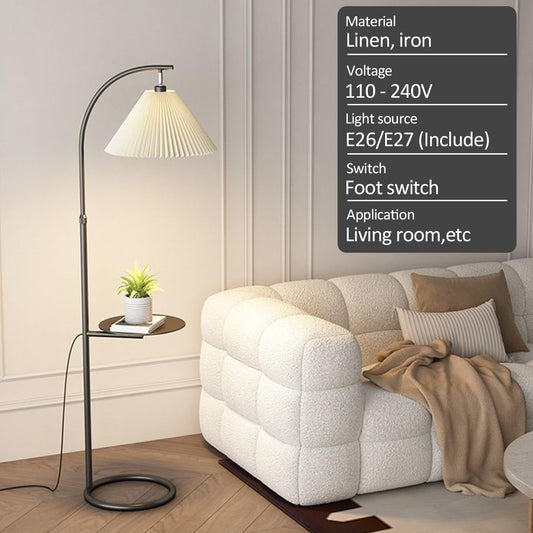Nordic Cream Style Floor Lamp with Tray Adjustable Height Standing Reading Light Rust-Proof Iron Tall Lights Corner Decoration Vertical Lamp E27 Base Floor Lamps for Bedroom Living Room
