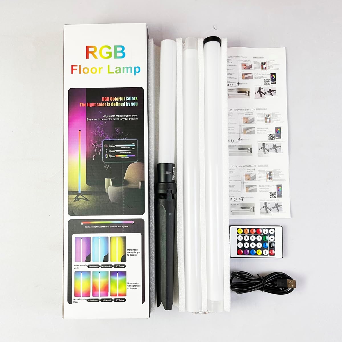 RGB LED Corner Floor Lamp，DIY Floor Lamp with Music Sync and 16 Million Colors, 15 Dynamic Modes, App & Remote Control,Standingl Corner Changing Ambience Light, for Living Bedroom Room Gaming Room