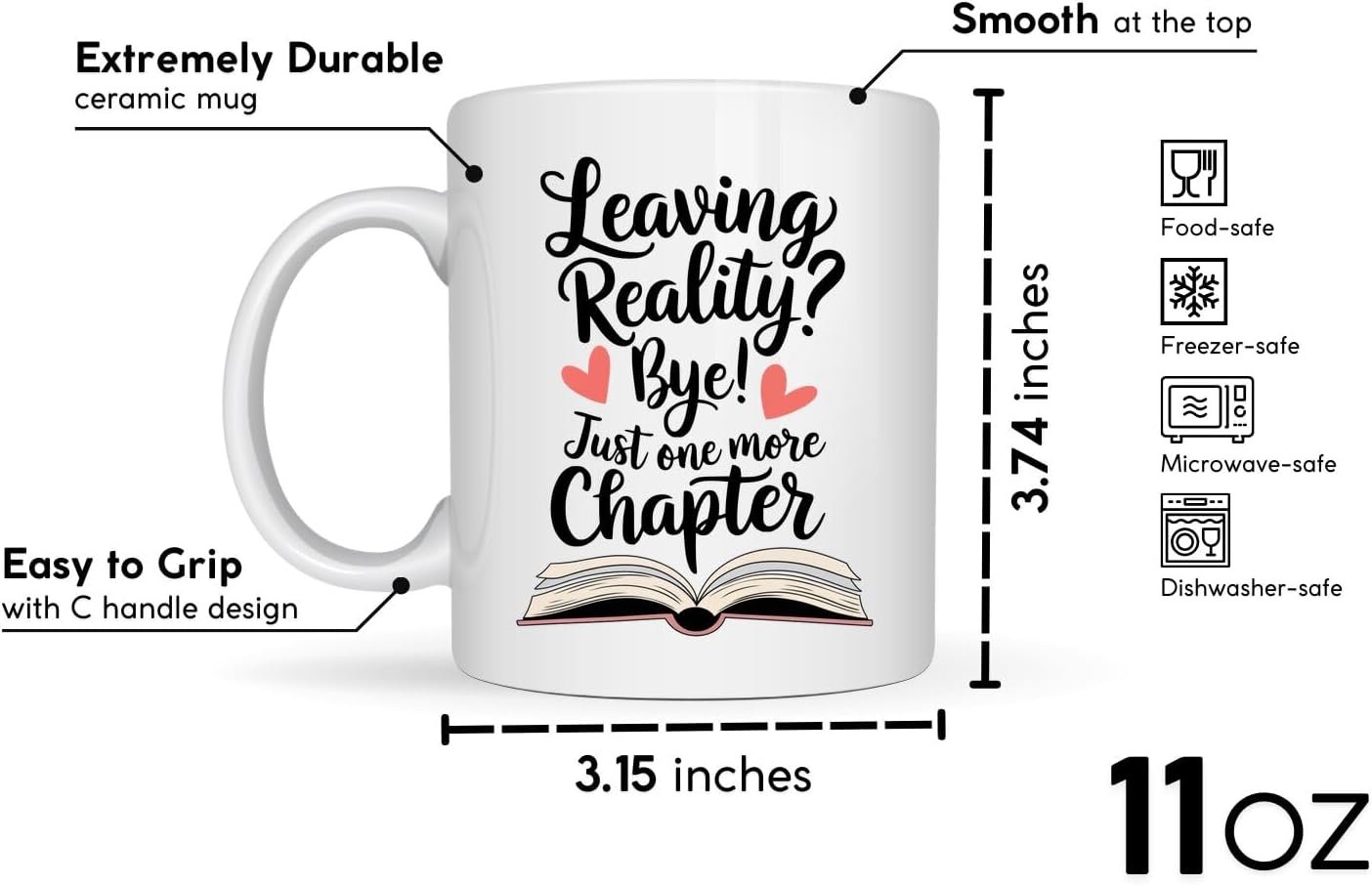 Book Lovers Coffee Mug 11oz White -Leaving Chapter - Gift for Book Club Bookworm Bookish Reading Nerdy Avid Readers Women