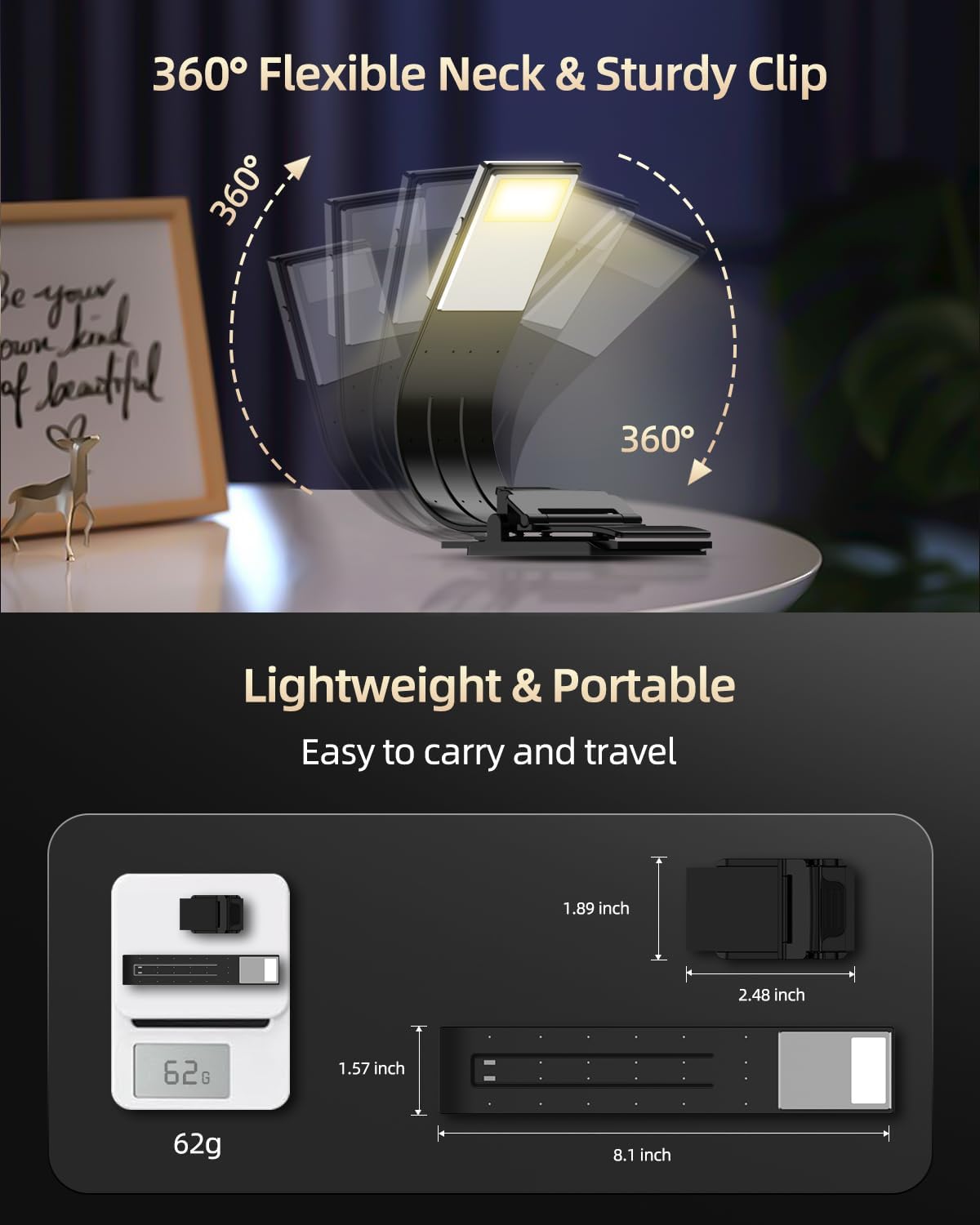 Bookmark Book Light, Clip on Book Lights for Reading at Night, Reading Lights for Books in Bed - Eyes, 8 LED with 3 Colors Temperatures & Stepless Dimming for Readers & Kids (Black)