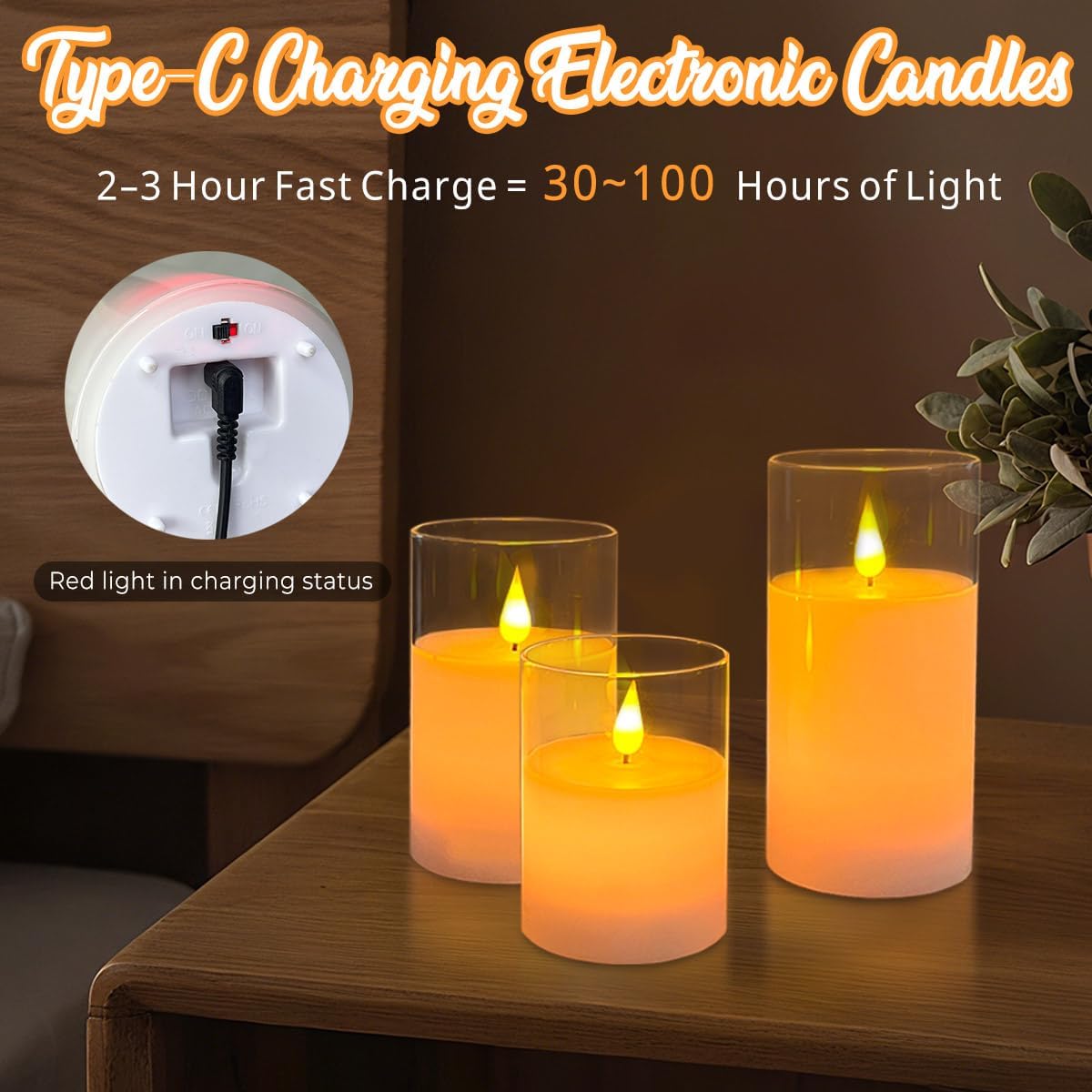 Rechargeable RGB Flameless Candles, Clear Glass LED Pillar Candle with Remote & Timer, Set of 3 — Color-Changing Decorative Candles for Living Room, Bedroom, Holiday Décor & Gifts for Women