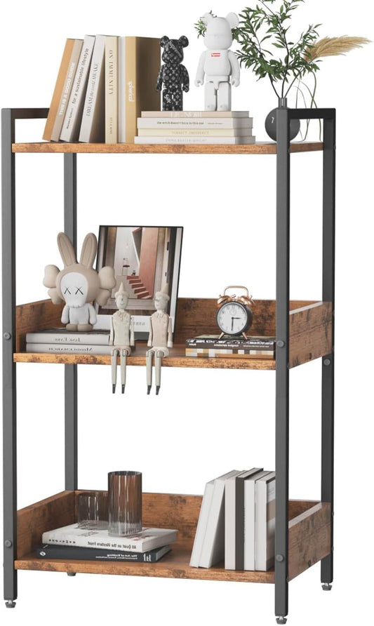 Bookshelf Bookcase with Storage Cabinet, 3-Tier Modern Corner Bookshelves, Narrow Wood Book Rack, Mini Floor Standing Book Organizer for Kid Room, Bedroom, Living Room, Home Office, CD/DVD