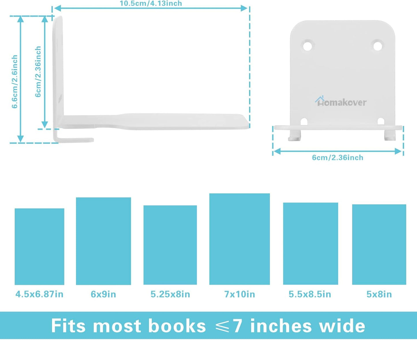 Invisible Floating Bookshelves, Heavy-Duty Book Organizers, Wall Mounted Bookshelf, Iron Storage Shelves for Bedroom, Living Room, Office (Small) (4 Pieces, White)