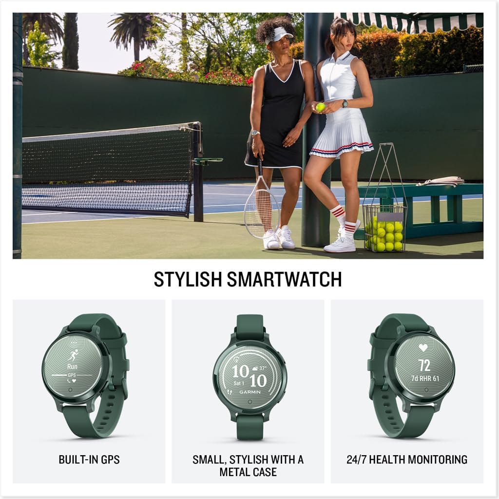 Garmin Lily® 2 Active, Small and Stylish Smartwatch, Built-in GPS, Hidden Display, Patterned Lens, Up to 9 Days Battery Life, Jasper Green with Jasper Green Silicone Band