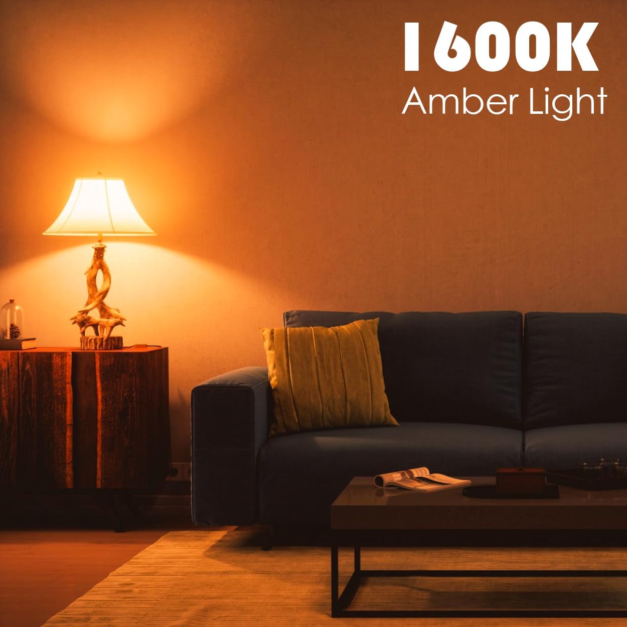 Sleep Light Bulb, 1600K Amber LED Bulb Blue Light Free - 60W Equivalent, 8W A19 E26 Base, Dimmable Warm Light Bulbs for Bedroom, 4-Pack