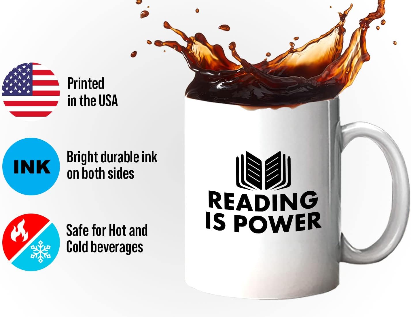 Book Lover Coffee Mug 11oz White - Reading is power - Literary librarian Literature Bookworm Historian Public Library Curator Bibliophile Bibliolater