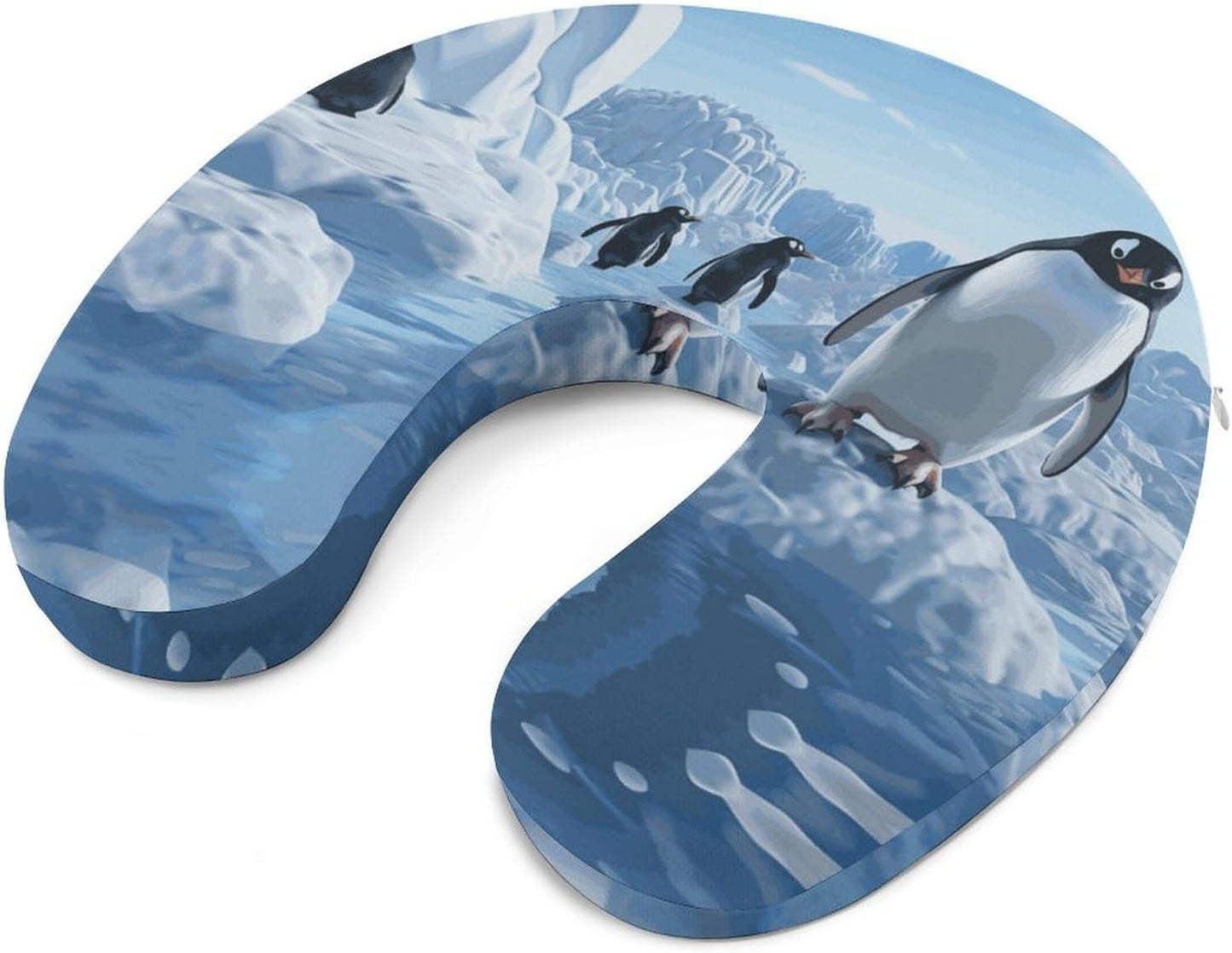 Penguin Antarctica Ice Neck Pillow Memory Foam U Shaped Pillows Portable Pillows for Shoulder Travel Head Support Pillow with Concealed Zipper for Airplane Car Home Office