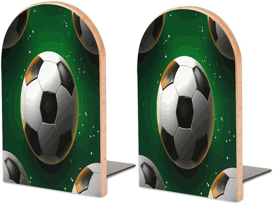 Soccer Wooden Bookend Non-Slip Book Ends Heavy Duty Book Stopper with Metal Base Books Holderd Decorative Bookends Stands Firmly for Office Supplies