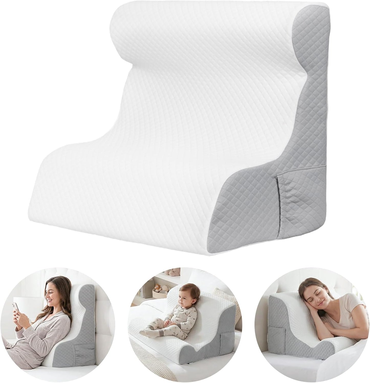 Wedge Pillow for Sleeping - Orthopedic Bed Wedge Pillow for Post-Surgery Recovery, Acid Reflux & Snoring Relief - Memory Foam Back Support Pillow for Sitting Up in Bed, Headboard Cushion - White