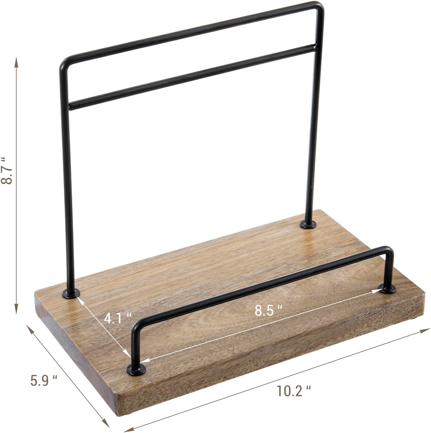 MyGift Premium Acacia Wood and Matte Black Metal Cookbook Stand – Rustic Kitchen Countertop Book Holder Rack for Recipes, Tablets, Cutting Boards