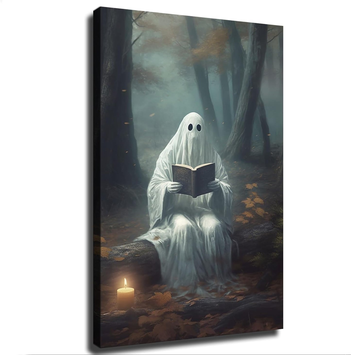 Halloween Ghost Reading Book Poster Decorative Painting Print Modern Home Bedroom Living Room Decoration Canvas Wall Art Aesthetic (08×12inch_Unframed)