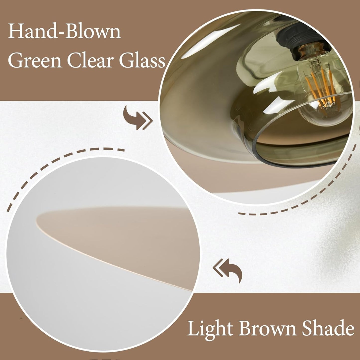 TeHenoo Modern Pendant Light,Light Brown Shade,Deep Green Clear Glass Lamp,Adjustable Mid Century Pendant Lighting for Kitchen,Dining Room,Living Room