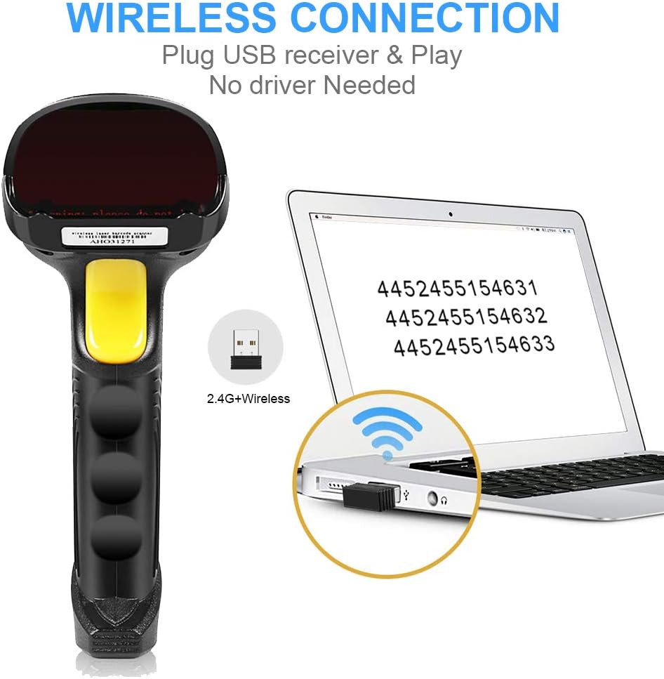 Barcode Scanner Wireless, Basecent USB Quick Laser Barcode Scanner Reader (Lector De Codigo De Barras), Handheld Barcode Reader Scanner for Library Book, Warehouse Inventory, Store