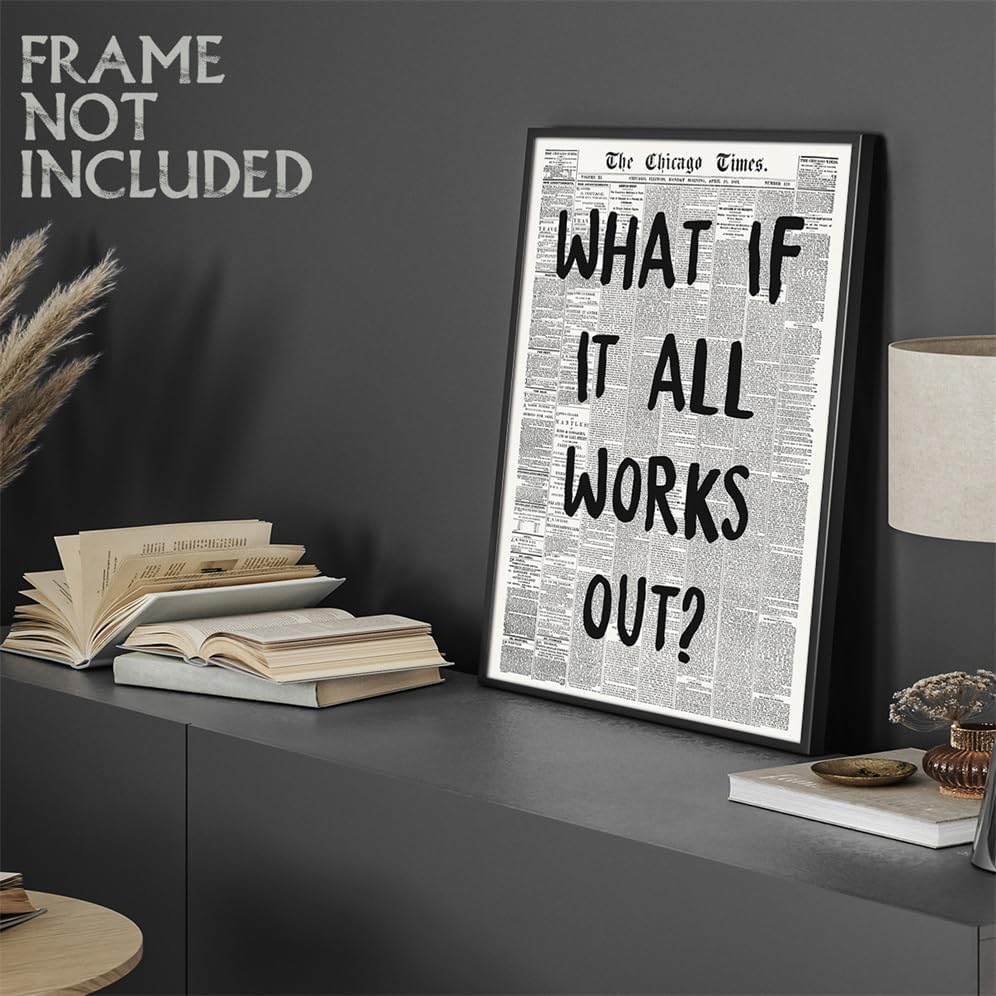 Fenbhjgy Vintage Black and White Chicago Newspaper Canvas Wall Art, Affirmation Quote What If It All Works Out Room Aesthetic Poster, Retro Print for Apartment Bedroom Decor 12x16in Unframed