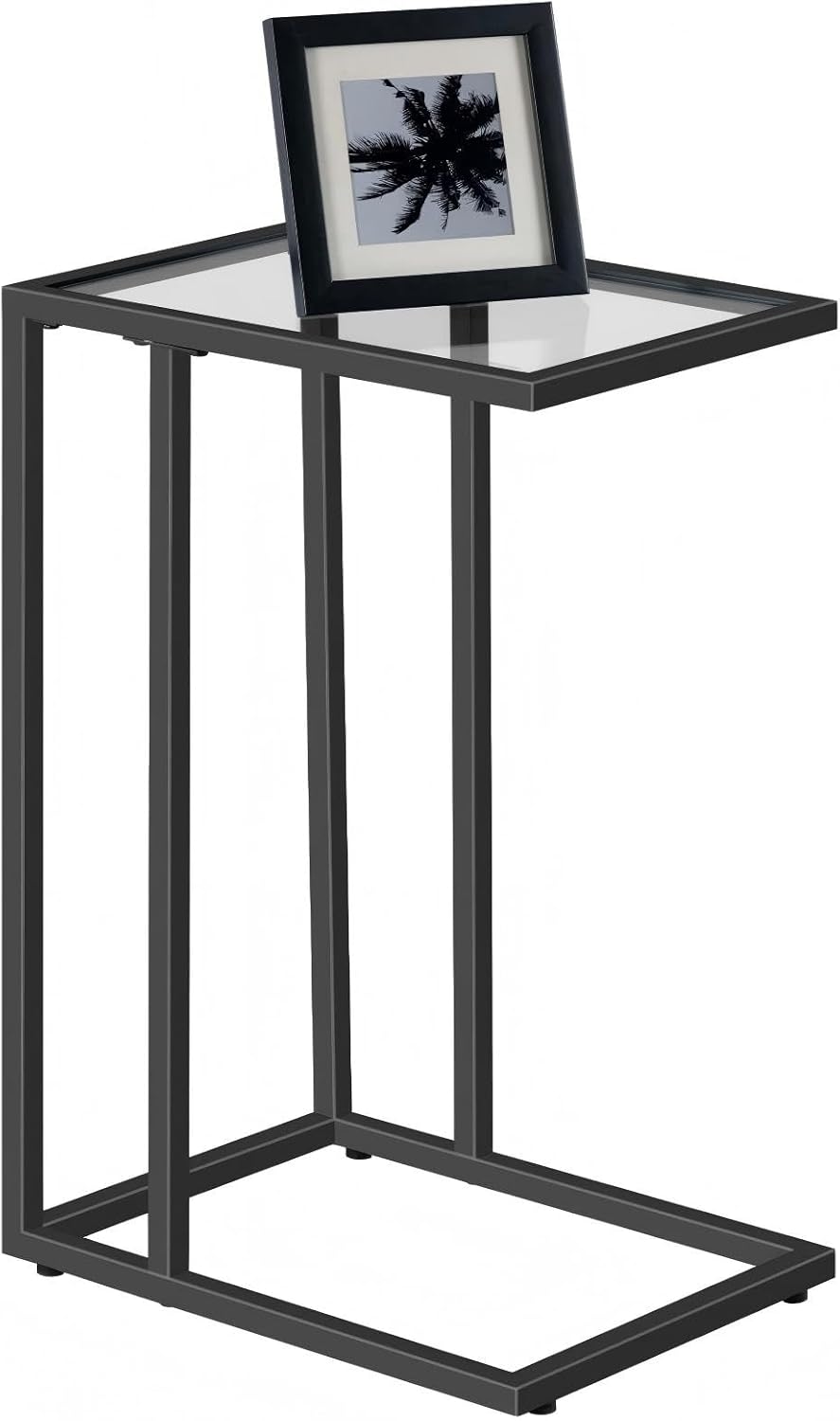 HOOBRO Black C Shaped End Table, Side Table for Sofa, Couch Table for Small Space with Tempered Glass, Metal Frame, Modern Style, Black BK03SF01
