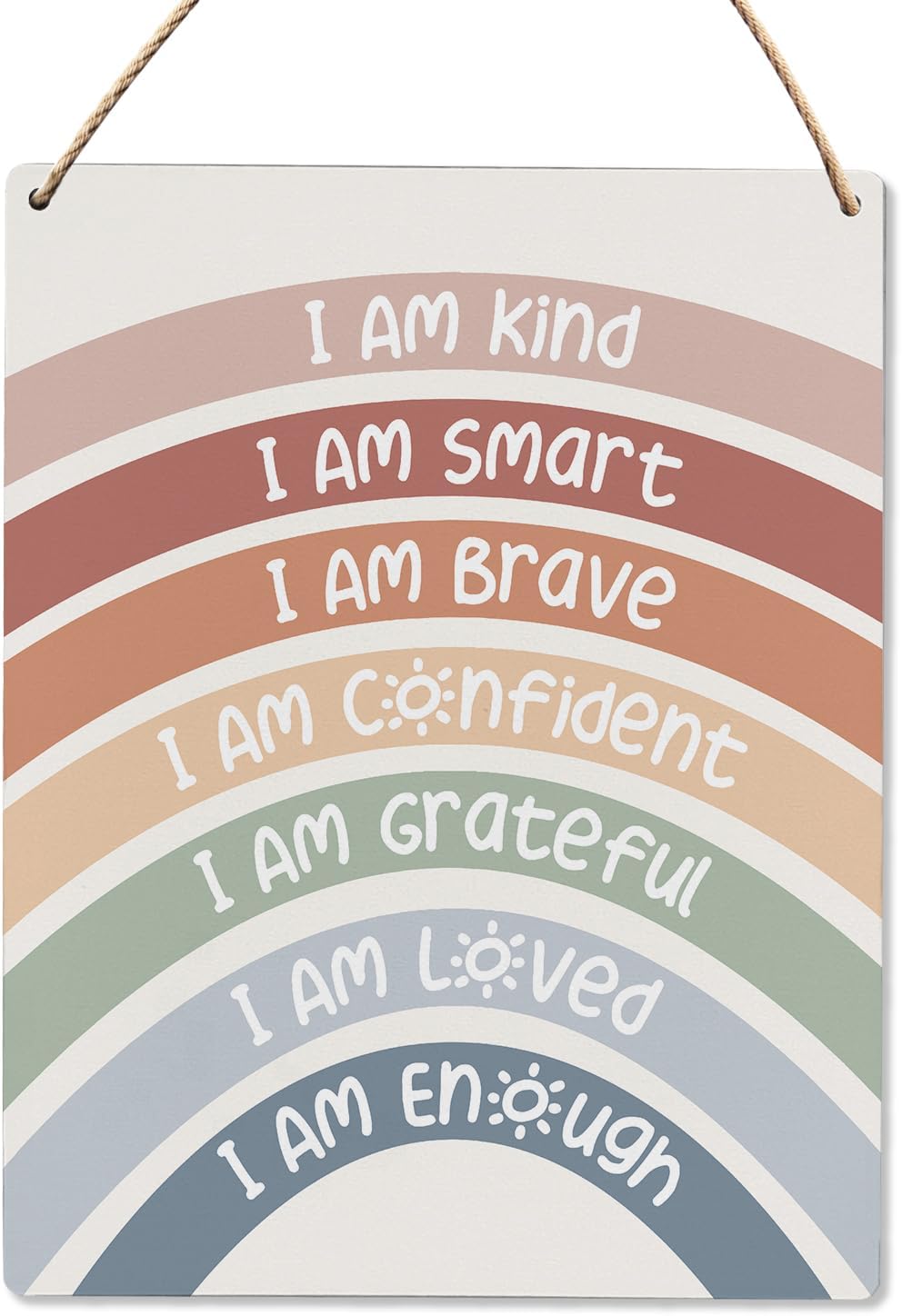 Inspirational Rainbow Nursery Wall Decor, I Am Brave Kind Wood Sign, Calming Reading Corner Wall Decor for Kids Classroom Baby Gril Teen Room 8x10 Inch