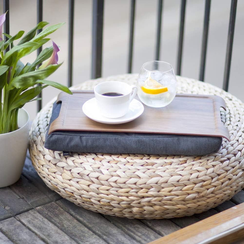Mini Multi-Purpose Laptray, Anti-Slip, Walnut Wood, Salt and Pepper Gray Cushion