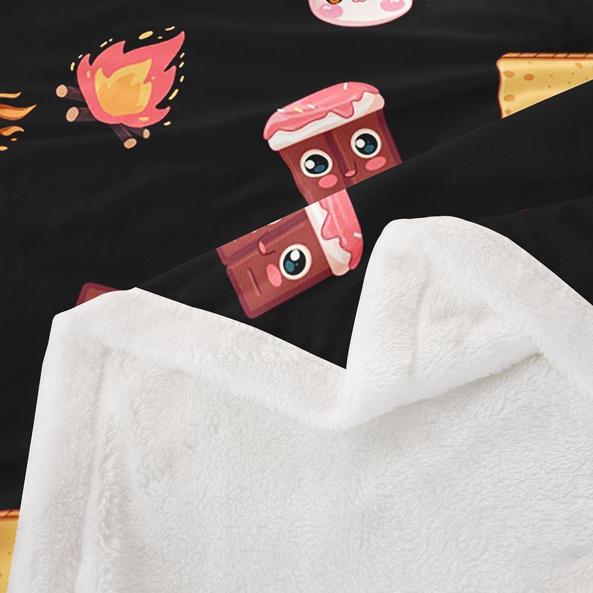 Marshmallow Fleece Throw Blanket 40"x50" Cute S'Mores Plush Blanket for Bed Sofa Couch Boys Cute Cookie Sherpa Blanket Camper Outdoor Adventure Fuzzy Blanket Room Decor