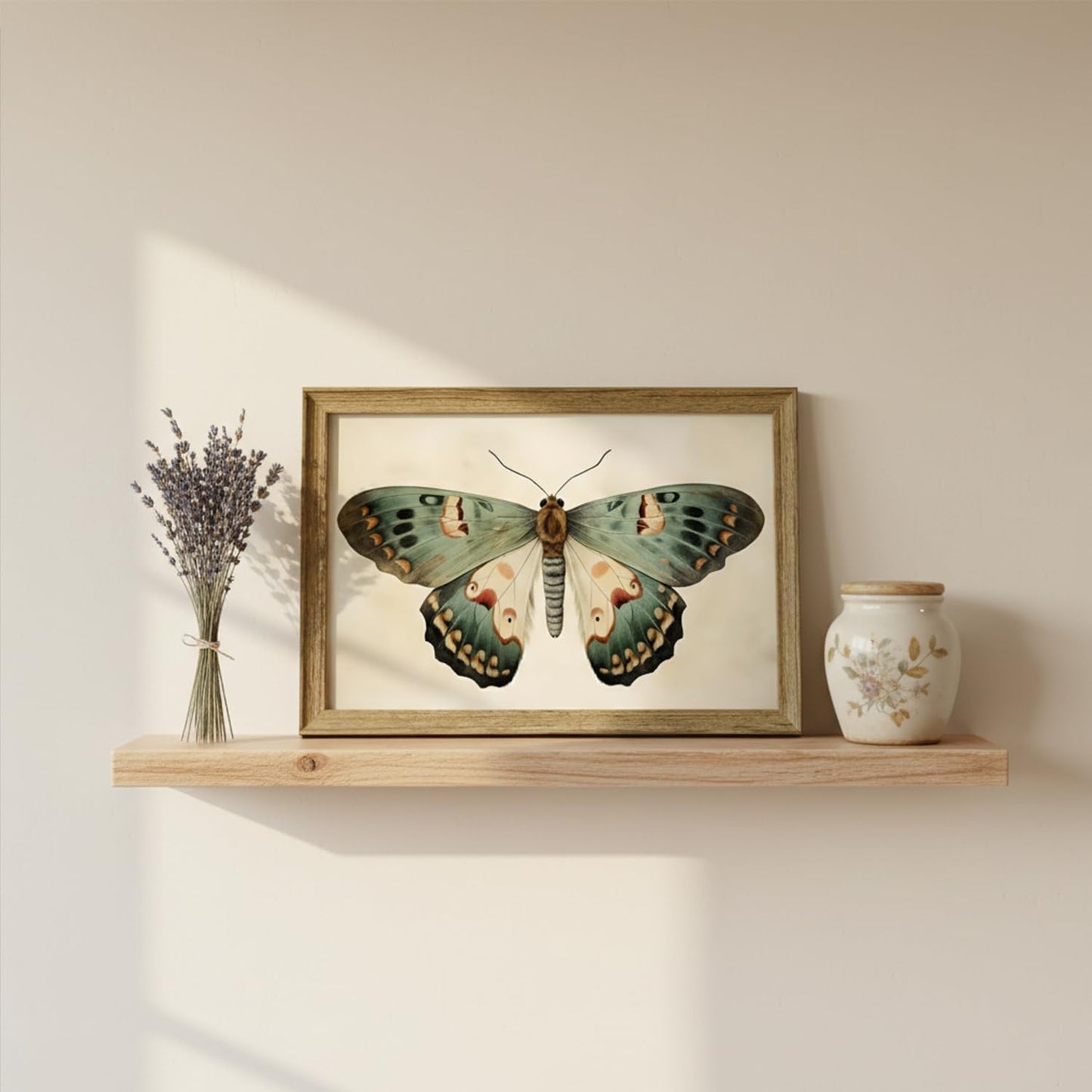 Vintage Butterfly Wall Art Framed Canvas Retro Butterfly Moody Insect Artwork Prints Picture Antique Moth Artwork for Cottagecore Living Room Bedroom 8x10 Inch