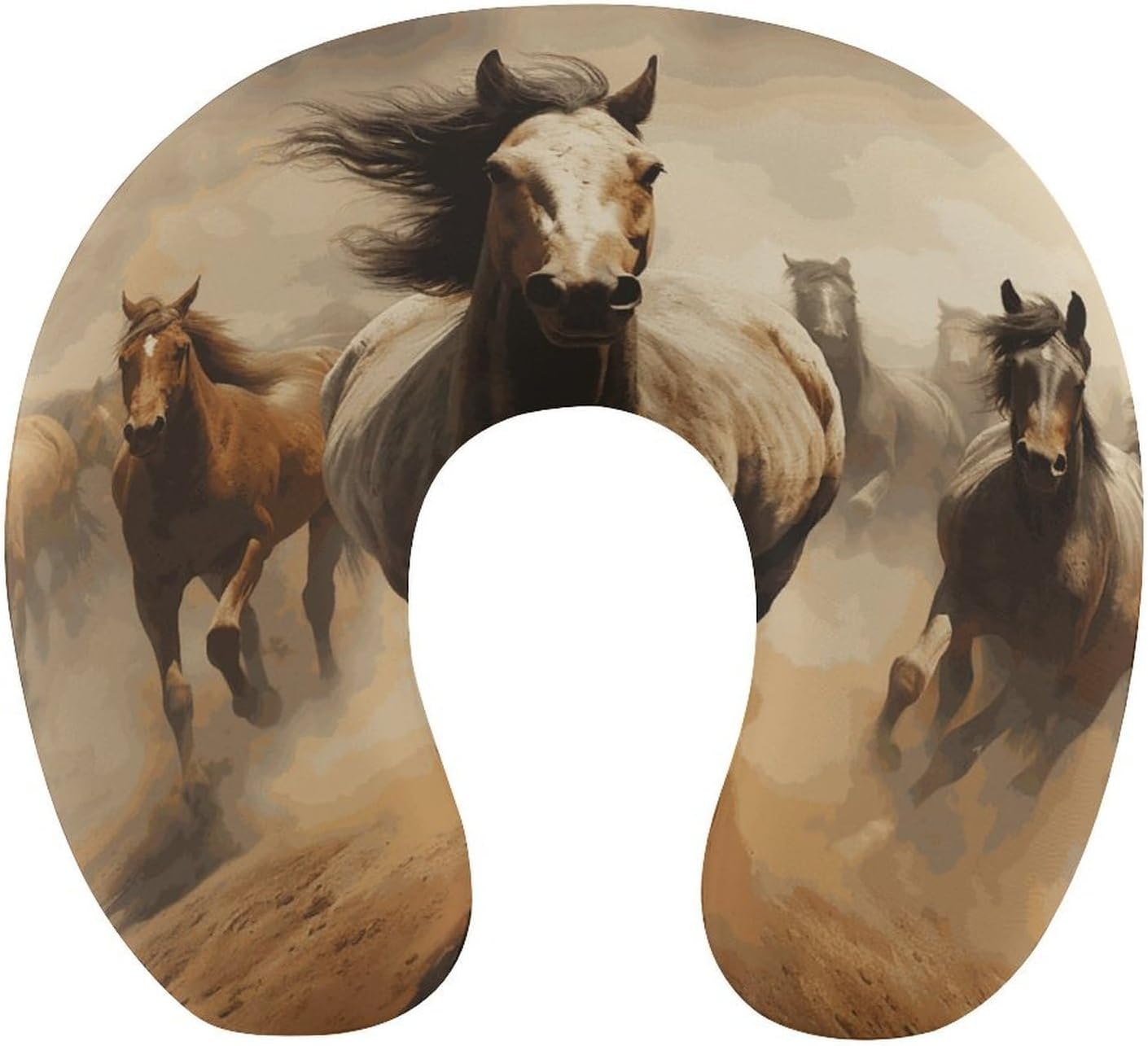 Many Horses Neck Pillow Memory Foam U Shaped Pillows Portable Pillows for Shoulder Travel Head Support Pillow with Concealed Zipper for Airplane Car Home Office