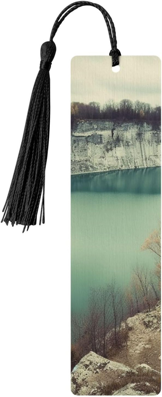 Overlooking The Lake Bookmarks Gifts for Women Men, Wooden Bookmarks for Book Lovers, Vintage Book Marks Ornaments with Tassel, Unique Personalized Reading Page Markers Black