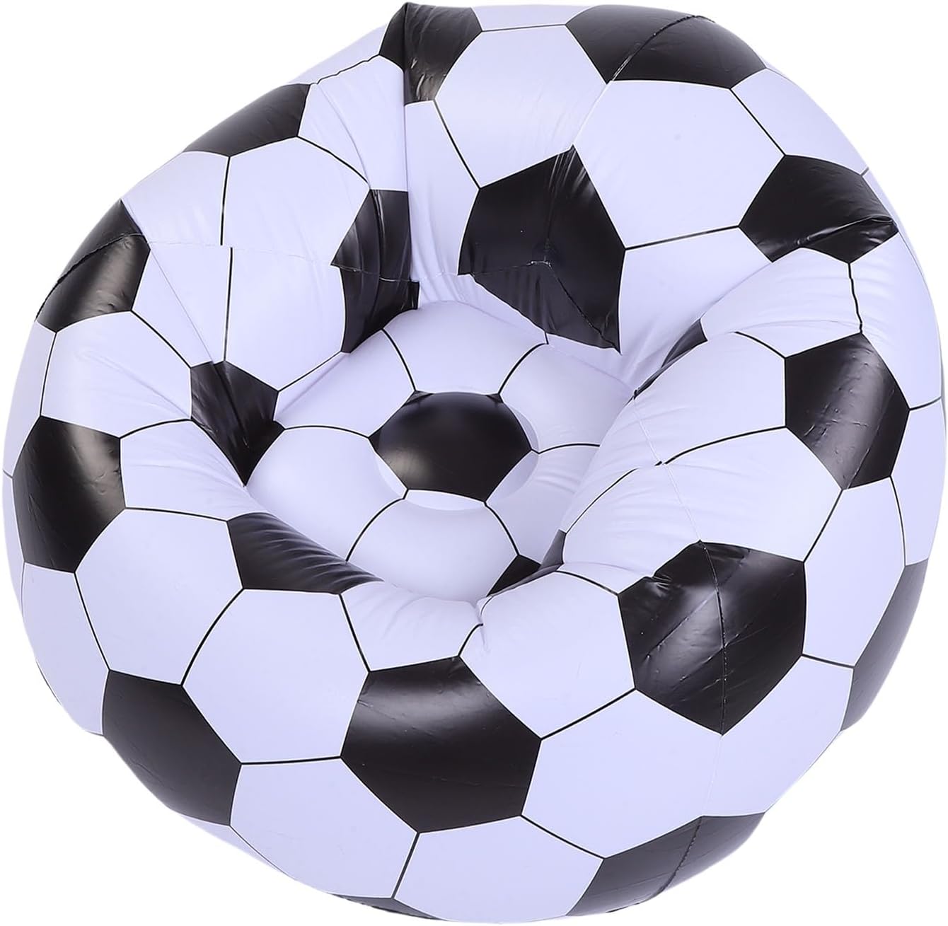 ZJchao Inflatable Soccer Ball Chair, PVC Wearproof Comfortable Portable Blow Up Sofa, Unique Black White Design, with Pump Needle, for Living Room Bedroom Balcony Outdoor Travel