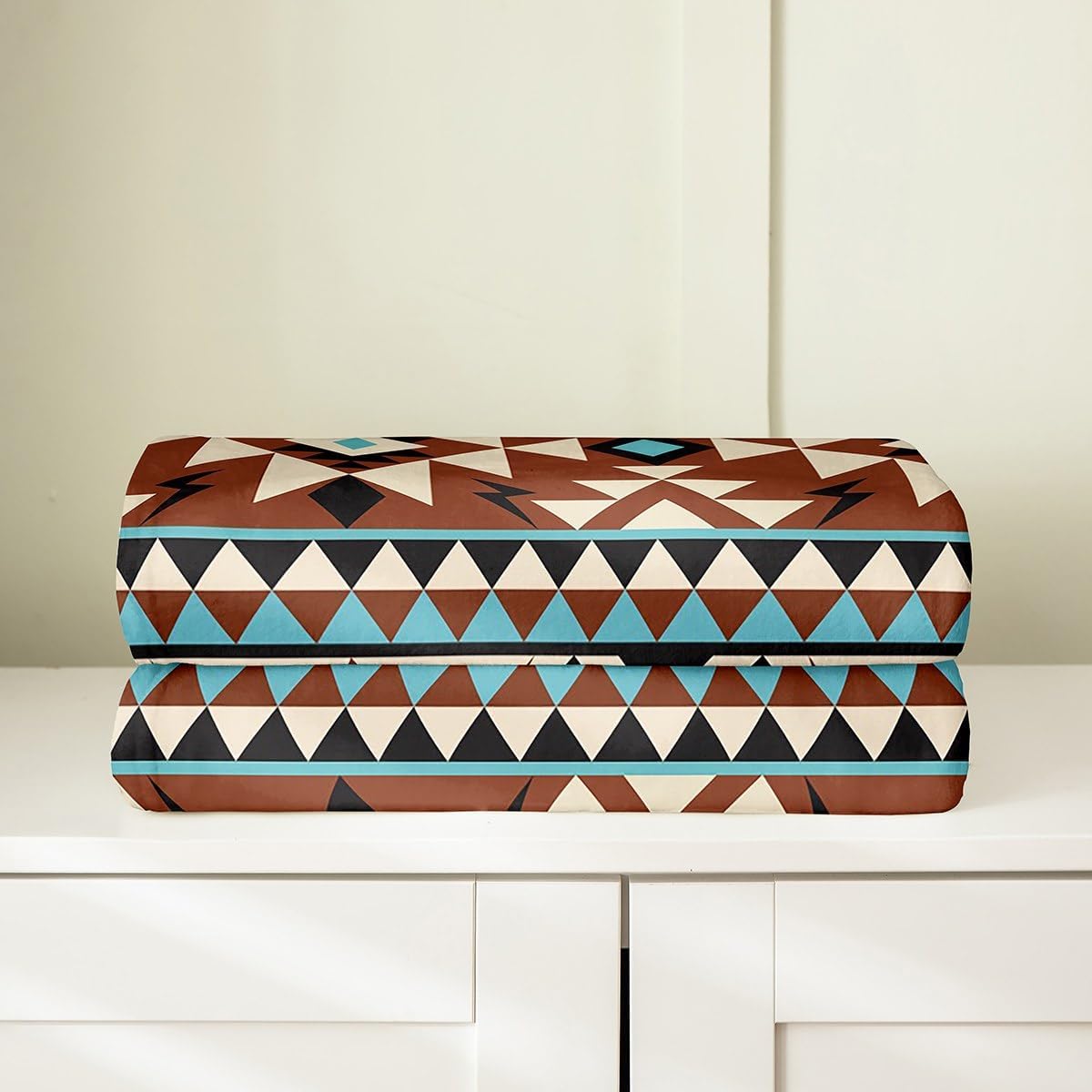 Aztec Patterned Fleece Blanket Aztec Aztec Stripes Throw Blanket Baby 30x40 Bohemian Geometric Blanket for Cowboy Cowgirl Southwestern Native Exotic Ethnic Tribal Sherpa Blanket, Brown Teal