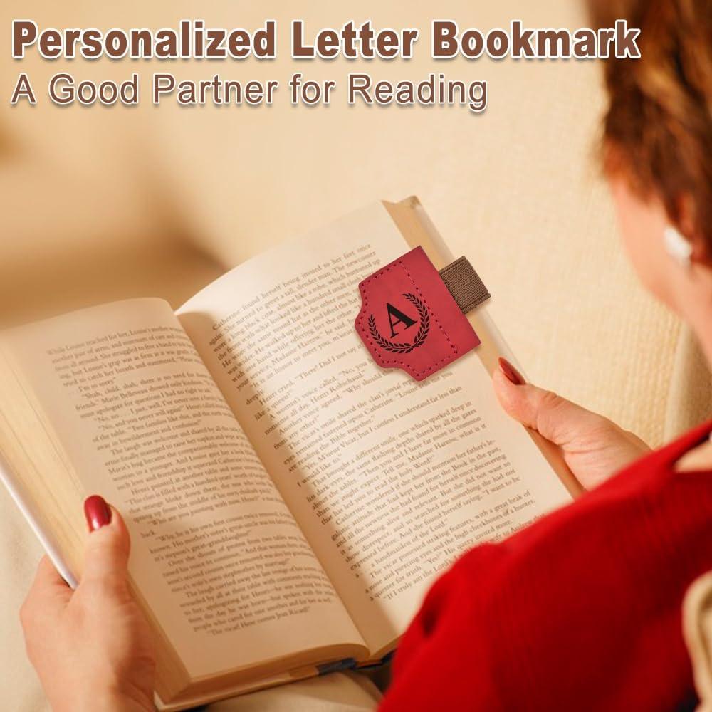 Bygone Mark Bookmark with Pen Holder, 26 Letters Magnetic Leather Bookmarks Personalized Book Mark for Book Lovers, Magnetic Bookmark Pen Holder with Cross for Women Men(Red-J)