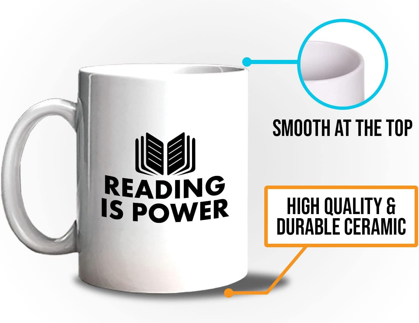 Book Lover Coffee Mug 11oz White - Reading is power - Literary librarian Literature Bookworm Historian Public Library Curator Bibliophile Bibliolater