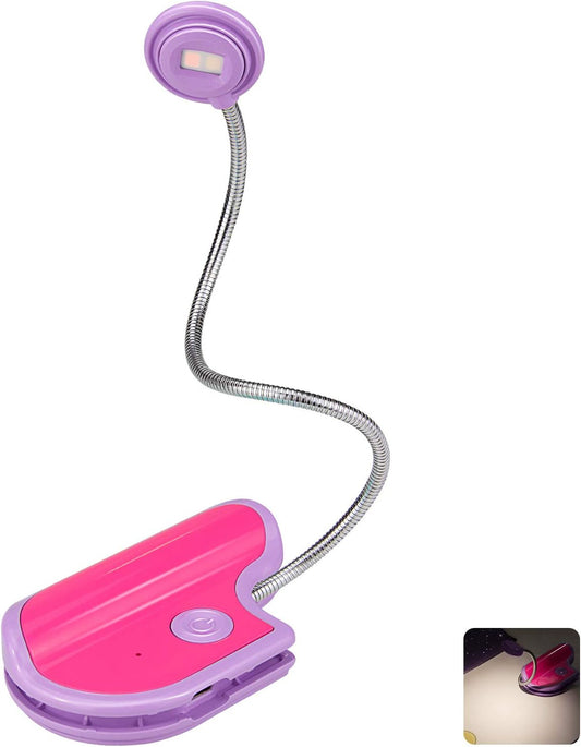 BIGMONAT Book Reading Light for Kids - Rechargeable, Portable LED Reading Lamp with Rotary Neck, Clip-on Light in Bed (Purple)