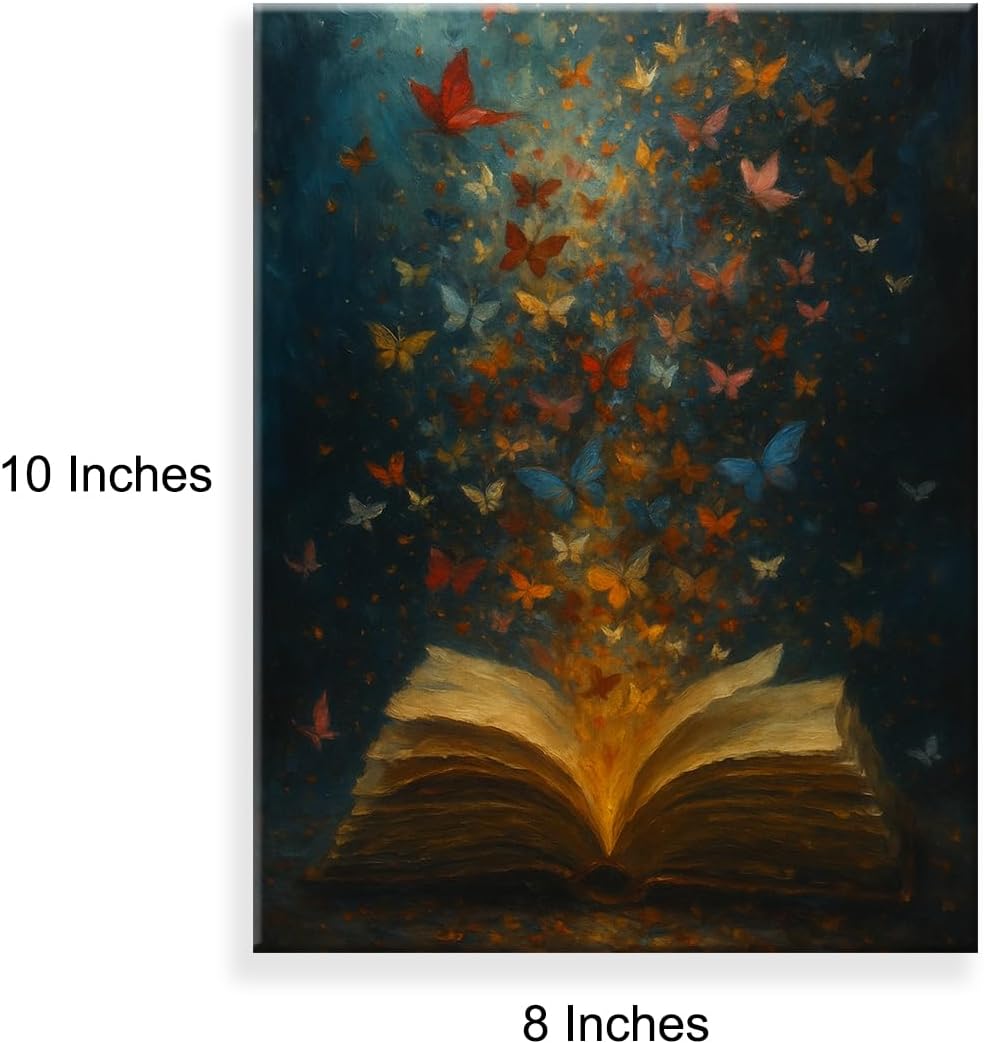 Book Wall Art, Retro Book and Butterflies Canvas Wall Decor for Library Study Bedroom Reading Room, Book Lover Gift Aesthetic Framed Canvas Artwork, 8x10 Inch