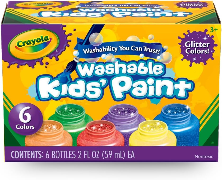 Crayola Washable Kids Paint Set (12ct), Easter Basket Stuffer, Classic and Glitter Paint for Kids, Spring Arts & Crafts Supplies for Classrooms, Toddler Painting Kit, Gifts, Ages 3+ [Amazon Exclusive]