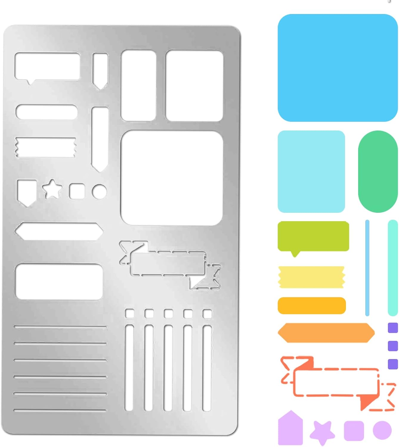 INFUNLY Bookmark Metal Journal Stencil Planner Stencils 4X7 Inches Stainless Steel Painting Stencils Kit Metal Frame Drawing Stencil Templates for DIY Engraving Painting Scrapbooking