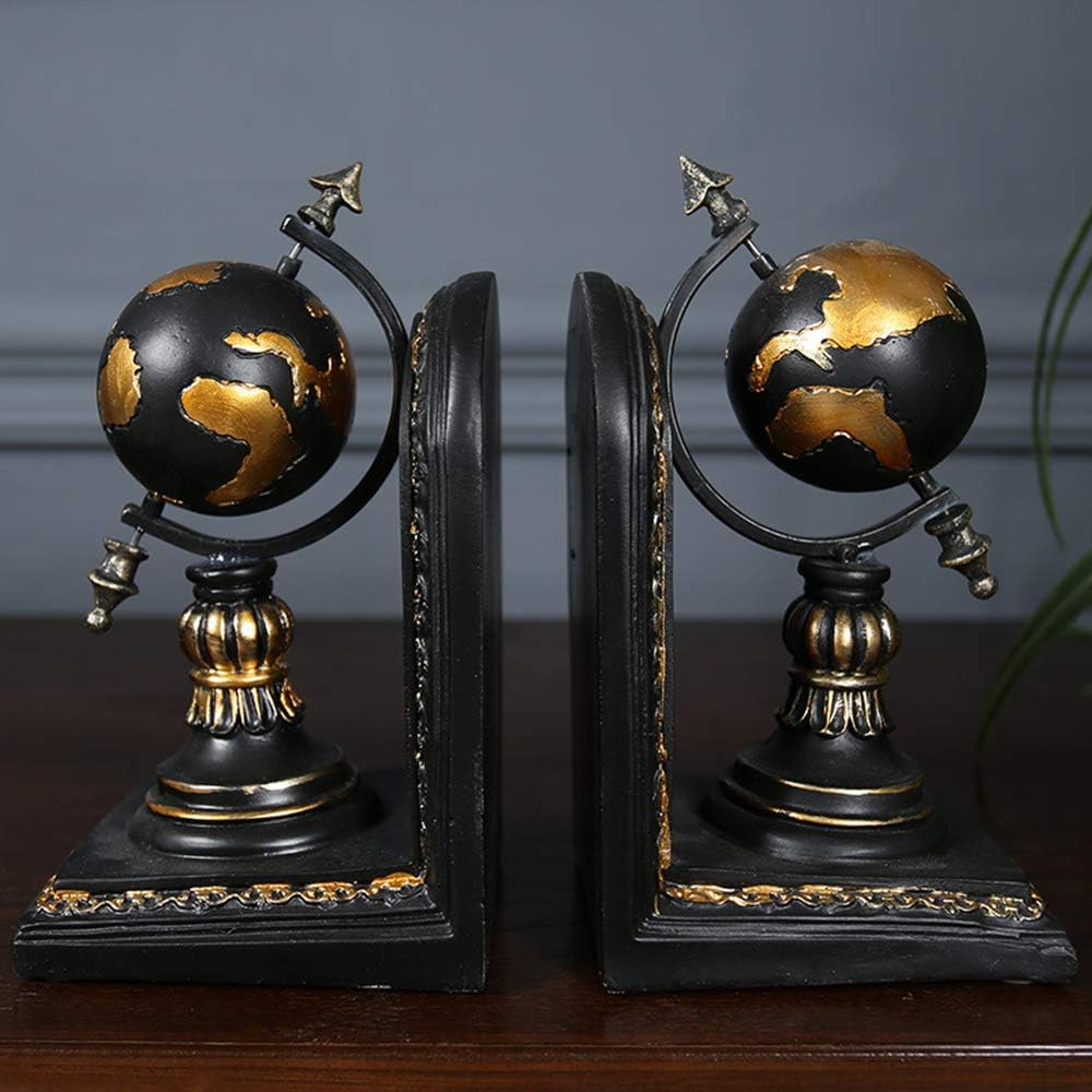TimeStamp Decorative Bookends,Rustic Unique Globe Book Ends Stoppers Holder Nonskid for Home Shelves,Polyresin,4.5 x 5 x 8 Inches,(Set of 2)